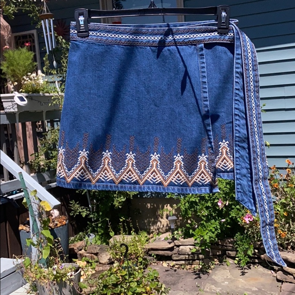 Free People Wrap Around Jean Skirt